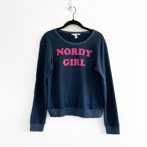 1901 Nordy Girl Graphic Women's Small Pullover Crewneck Sweatshirt Navy Pink - Picture 1 of 9